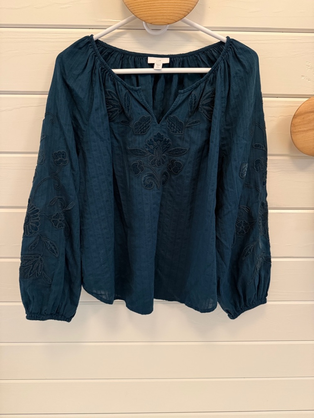J. Jill Embroidered Peasant Blouse in Dark Turquoise